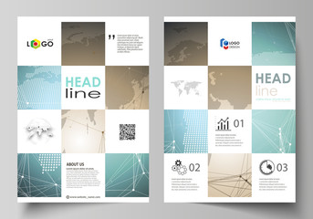 The vector illustration of the editable layout of A4 format covers design templates for brochure, magazine, flyer, booklet, report. Chemistry pattern with molecule structure. Medical DNA research.