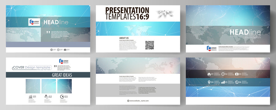The minimalistic abstract vector illustration of the editable layout of high definition presentation slides design business templates. Molecule structure. Science, technology concept. Polygonal design