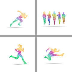Big wet of runners drawing by lines in rainbow colors