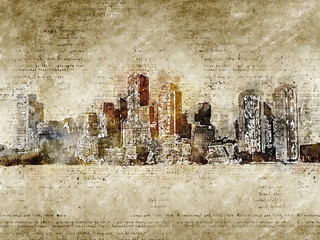 skyline of boston in modern and abstract vintage look