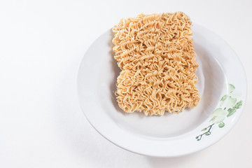 A instant noodles  top view  clean background