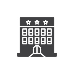 Hotel building icon vector, filled flat sign, solid pictogram isolated on white. Symbol, logo illustration.