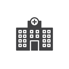 Hospital building icon vector, filled flat sign, solid pictogram isolated on white. Symbol, logo illustration.
