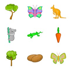 Hidden life icons set, cartoon style