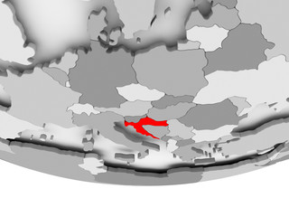 Map of Croatia on grey political globe