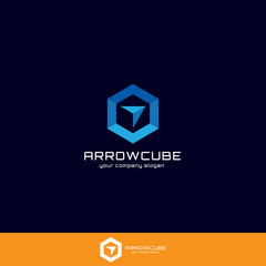 Arrow and box or cube Logo concept for general app, web, business, logistic, or services.