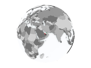 United Arab Emirates on globe isolated