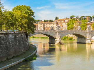 Fototapeta premium Rome cityscape. Tiber River Embankment in the autumn. Rome, Italy