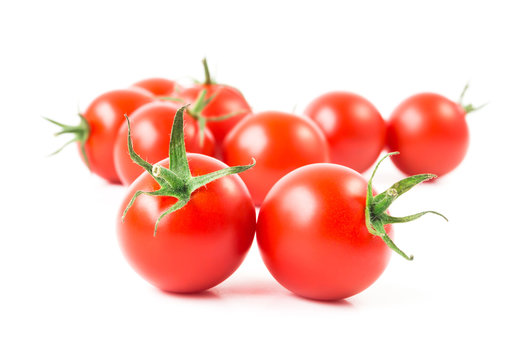 Fresh cherry tomatoes on white background, raw food and vegetable