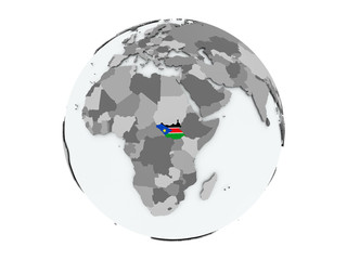 South Sudan on globe isolated