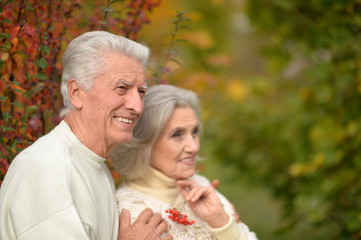senior couple hugging in the park