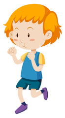 Little boy running on white background