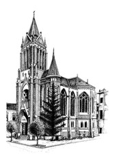 Fototapeta premium Red Gothic Church Romania Vector On White