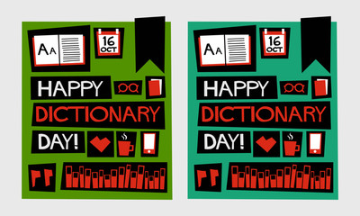 Happy Dictionary Day! 16 October (Flat Style Vector Illustration Quote Poster Design)