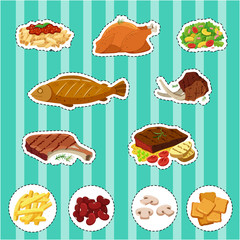 Sticker set with different types of food