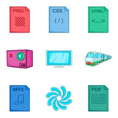 Clouding types icon set, cartoon style