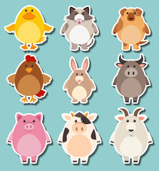 Fototapeta premium Sticker design for cute farm animals
