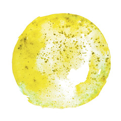 Green watercolor paint in shape of circle on white background