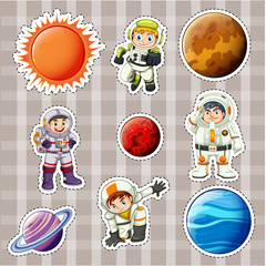 Fototapeta premium Sticker design for astronaunts and planets