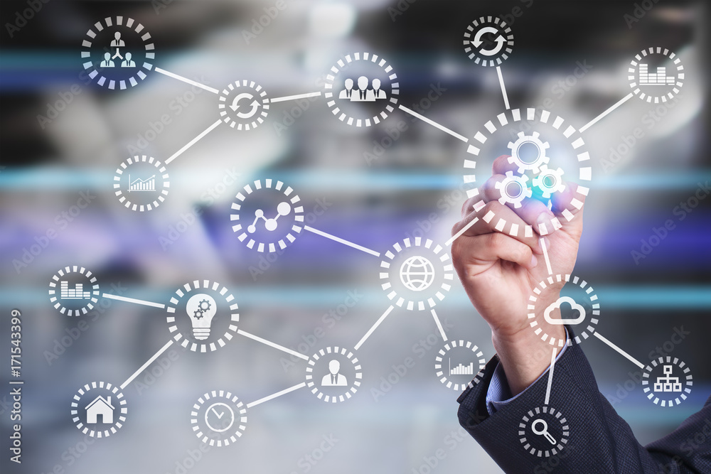 Wall mural iot. internet of things. automation and modern technology concept.