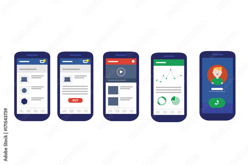 Poster user interface mobile design ui smart phone calling shopping statistics data and video
