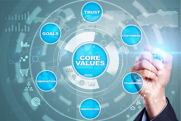 Core values business and technology concept on the virtual screen.