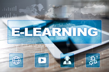 E-Learning on the virtual screen. Internet education concept.