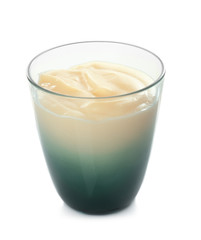 Vanilla pudding in glass isolated on white