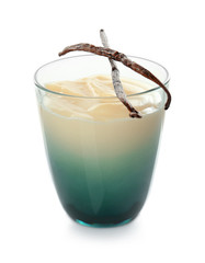 Vanilla pudding in glass isolated on white