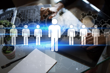 Human resource management, HR, recruitment, leadership and teambuilding. Business and technology concept.