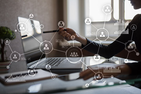 People network. Organizational structure. HR. Social media. Internet and technology concept.