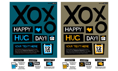 Happy Hug Day 12 February XOXO (Flat Style Vector Illustration Love Valentine Week Poster Design)