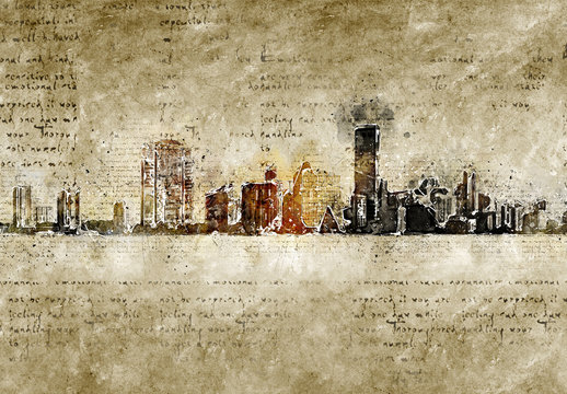 skyline of miami in modern and abstract vintage look