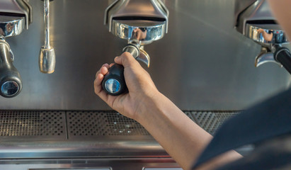 coffee machine preparing fresh coffee and pouring into cups  Service Concept