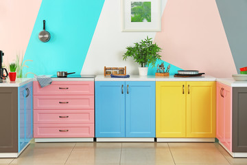 Colorful modern kitchen interior