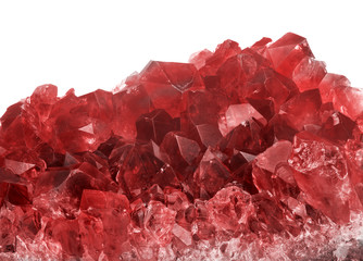 isolated dark ruby crystals group macro