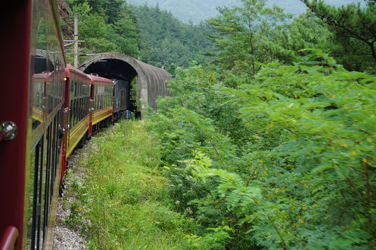 By the train across mountains