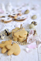 Easter cookies, in the shape of figurines, on a light background