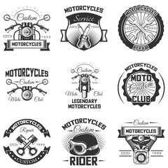 Vector set of vintage motorcycle emblems, labels, badges and logos