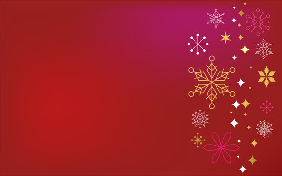 Christmas red classic background, greeting card, banner with xmas flowers, ornaments and lettering