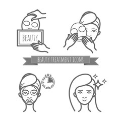 Beauty treatment icons, facial mask applying
