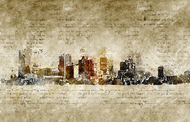 skyline of phoenix in modern and abstract vintage look