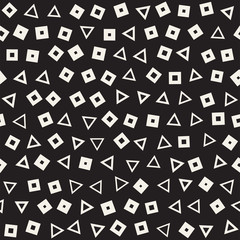 Seamless primitive jumble minimalism patterns. Randomly scattered geometric shapes. Abstract background design