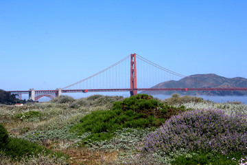 Classic panoramic view of famous Golden Gate Bridge in summer, San Francisco, California, USA