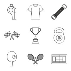 Regalia of winner icons set, outline style