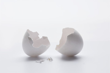 Eierschale eines zerbrochenen Eis auf weißem Hintergrund