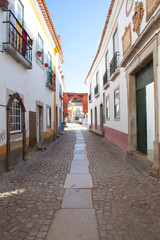 Narrow street in the medieval Portuguese City of Obidos