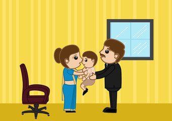 Cartoon Father and Mother with Baby