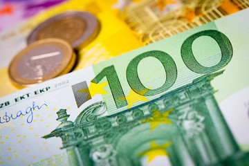 Closeup of banknotes and coins