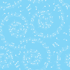 light blue vector background with spiral - seamless pattern with music notes